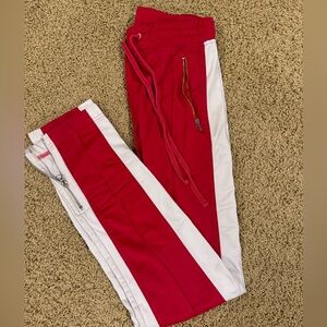 Red/White Track Pants Zipper pockets